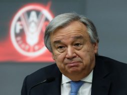 U.N. Secretary-General Antonio Guterres talks during a news conference at the end of a summit, to address Palestinian UNWRA funding crisis, at the U.N. Food and Agriculture Organization (FAO) headquarter in Rome