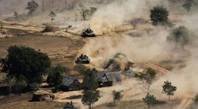 myanmar-military-tanks-manoeuvre-in-a-field-during-combined-exercise-by-the-army-and-air-force-near