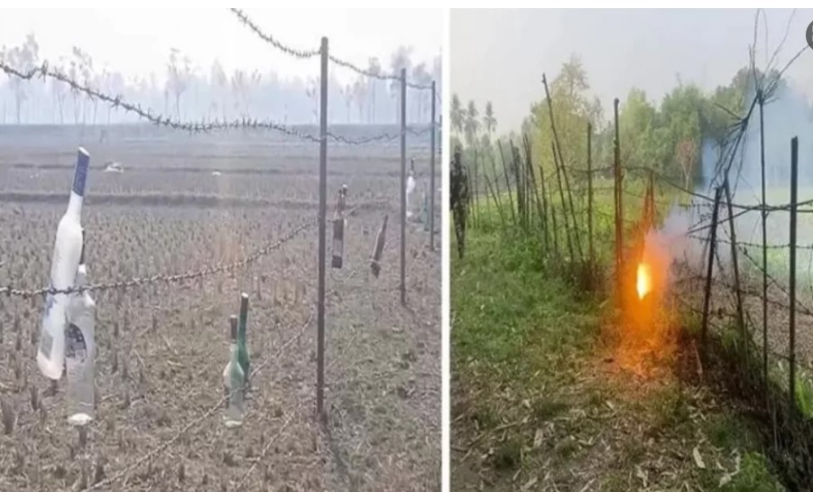 সী মা ন্তে কাঁটাতারের বেড়ার সঙ্গে বিএসএফের কাচের বোতল ঝুলিয়ে দেওয়ার নে প থ্যে কী?