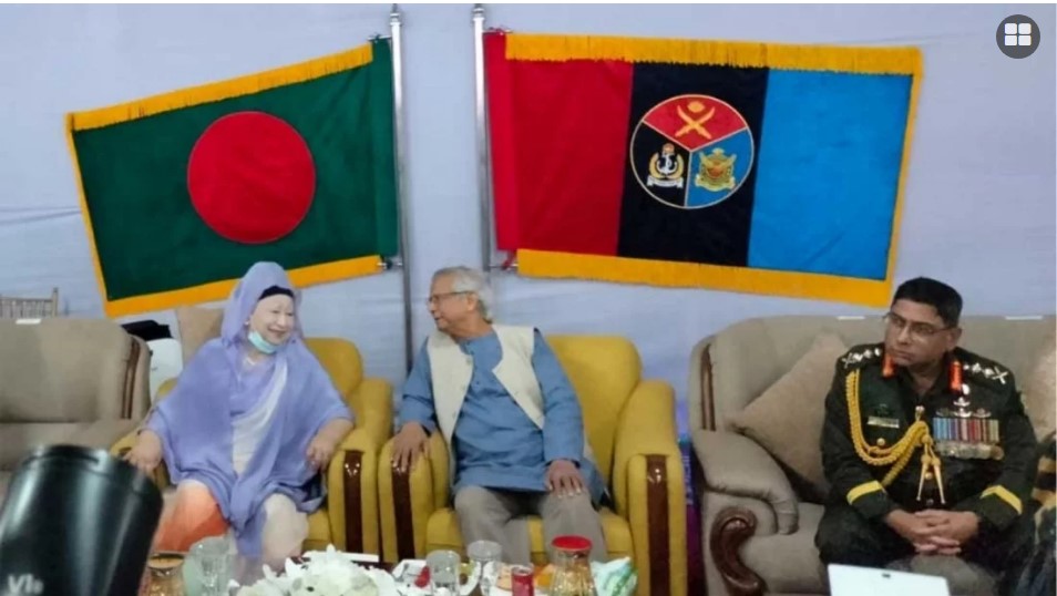 সশস্ত্র বাহিনী দিবসে সেনানিবাসে খালেদা জিয়া, প্রধান উপদেষ্টার সঙ্গে একান্ত আলাপ