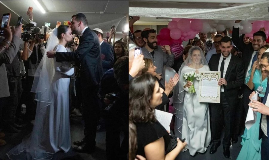 যুদ্ধের মধ্যে মাটির নিচে বাঙ্কারে বিয়ে করলেন ইসরায়েলি যুগল