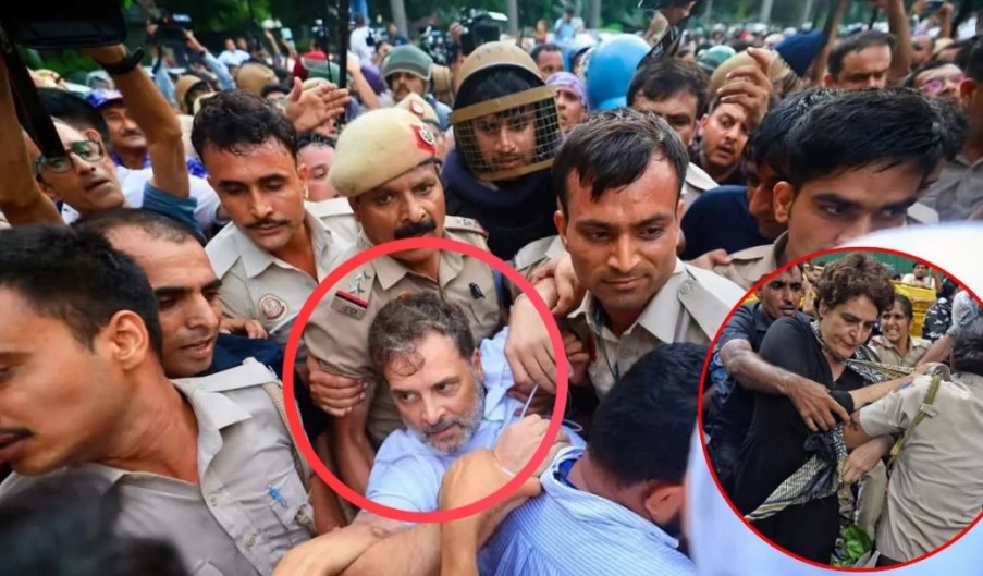 নরেন্দ্র মোদির বাসভবনের সামনে থেকে রাহুল ও প্রিয়াঙ্কা গান্ধী আটক